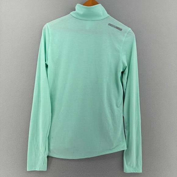 Under Armour HeatGear Run Quarter Zip Pullover Mint Green Striped SZ M Thumbhole - Picture 3 of 8